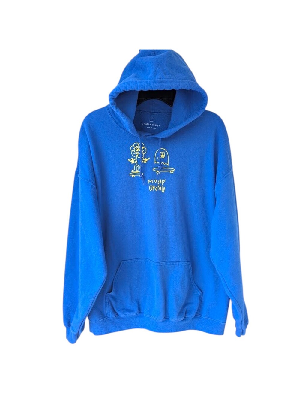 Lonely Ghost Hoodie Mens XL Blue Mostly Ghostly Skateboard Graphic Tee 26x27.5